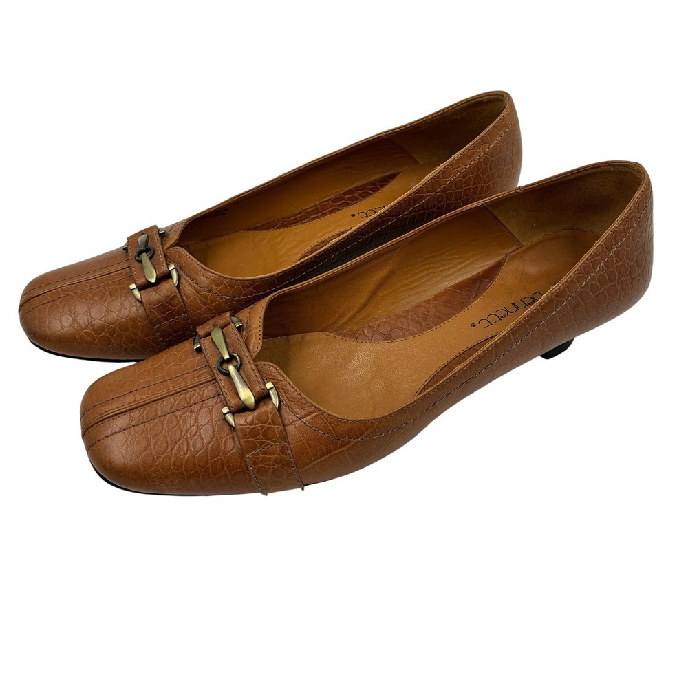 Jessica Bennett Women's Tan‎ Croc Square Toe Low Heel Buckle Flats Shoes 8.5M